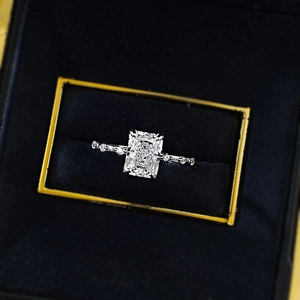 Elegant S925 silver ring with 6x8mm ice flower cut stone in luxury black jewelry box