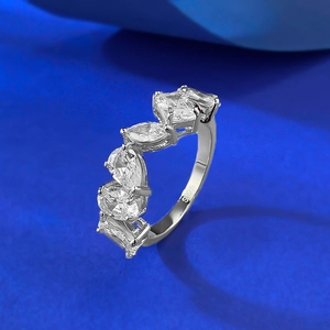 S925 sterling silver ring featuring a multi-shape cluster of sparkling cubic zirconia stones