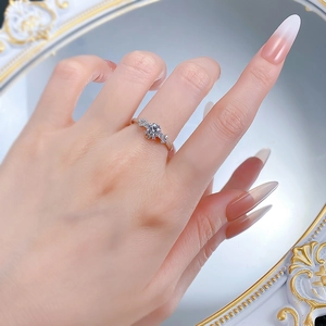 Detailed close-up of a silver ring with a sparkling round diamond in an elegant setting
