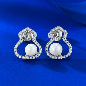 Elegant Gourd Stud Earrings With 925 Sterling Silver Earring Post Alloy Zirconia Artificial Pearl Earrings For Women Daily Jewelry