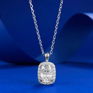 Collier Pendentif Halo en Argent Sterling 925 Strass Taille Coussin pour Femme Bijoux Mode Quotidienne Chaîne de Luxe