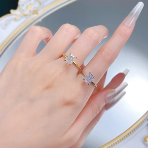 Fashion S925 silver rings with 6x8mm rectangular ice-cut stones on a model hand