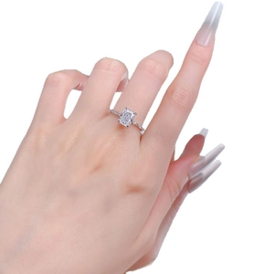 Fashion S925 sterling silver ring with 6x8mm ice cut rectangle cubic zirconia on hand