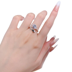 Minimalist S925 silver adjustable open ring with oval zircon and water drop design