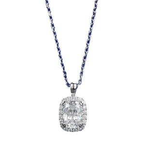 Collier avec pendentif oxyde de zirconium 2 carats et chaîne bicolore bleu et argent