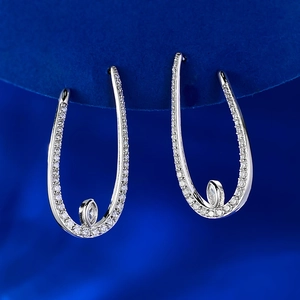 Elegant 925 Sterling Silver U-Shape Stud Earrings For Women Minimalist Pavé Rhinestone Marquise Cut Tassel Line Earrings Jewelry