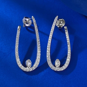 Elegant S925 sterling silver teardrop earrings with marquise cut stones and pavé crystals