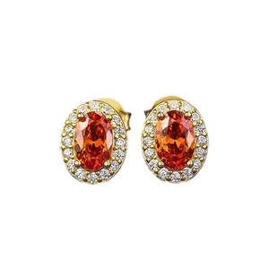 Eleganti orecchini a lobo in argento 925 placcati oro con pietre arancioni ovali e zirconi