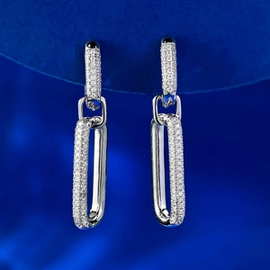 Élégantes boucles d'oreilles trombone en argent S925 avec pavé de zircons blancs