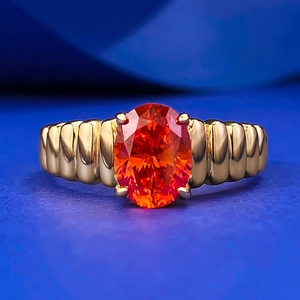 Anello in Argento Sterling 925 per Donna Arancione Fanta Ovale Strass Oro Placcato Design a Ondine Gioielli di Moda