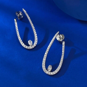 Minimalist S925 sterling silver tassel drop earrings with marquise zircon and pave setting