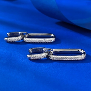 Boucles d'oreilles géométriques en argent S925 avec zircons blancs pour femmes