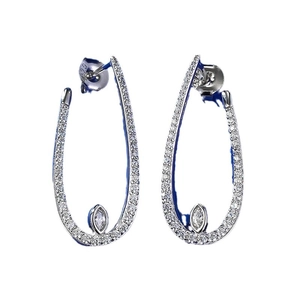 Minimalist S925 silver U-shaped tassel earrings with pavé zircons and marquise main stone
