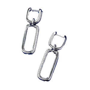 Boucles d'oreilles maillons en argent S925 minimalistes avec pavé de zircons blancs