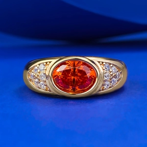 925 Sterling Silver Sunset Orange Oval Rhinestone Ring For Women Gold Plated Geometric Fashion Jewelry Wedding Party Gift