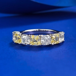 925 Sterling Silver Eternity Ring For Women Yellow White Emerald Cut Rhinestone Inlaid Stackable Finger Ring Fashion Jewelry