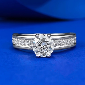 925 Sterling Silver Round Rhinestone Six-Prong Engagement Ring For Women Classic Wedding Jewelry Finger Ring Accessory