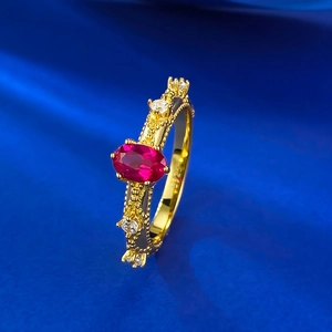 Detailed macro view of S925 hallmark on the gold-plated silver ruby ring band
