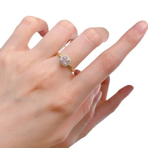 Bague élégante en argent S925 plaqué or avec diamant rose carré et serti micro-pave
