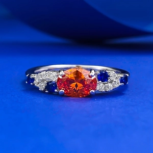 925 Sterling Silver Oval Red Blue Orange Gemstone Rhinestone Ring For Women French Romantic Vintage Luxurious Wedding Party Jewelry Ring