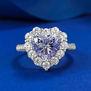 Luxury Lavender Purple Heart Shaped Rhinestone Ring For Women 925 Sterling Silver Inlaid Fashion Jewelry Romantic Elegant Anniversary Gift Finger Ring