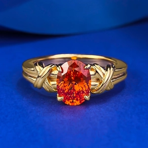 Luxury 925 Sterling Silver Oval Fanta Orange Rhinestone Ring Vintage Braided Texture Gold Plated Finger Ring For Women Party