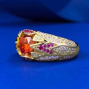 Luxurious S925 silver ring with 1 carat orange gemstone and pavé zirconia accents