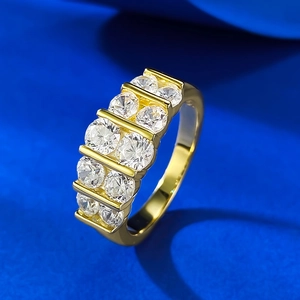 Elegante anello in argento S925 placcato oro con doppia fila di zirconi tondi