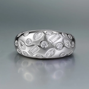 Luxury 925 Sterling Silver Irregular Pave Rhinestone Ring For Women Men Fashion Wide Band Geometric U-shaped Finger Jewelry