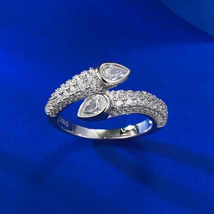 Sparkling S925 sterling silver bypass snake ring with full pave cubic zirconia stones