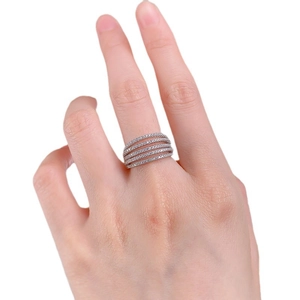 S925 silver five-row layered ring featuring sparkling full pavé cubic zirconia