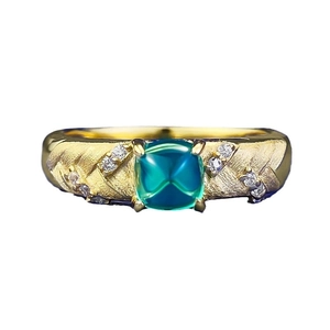 Textured gold S925 silver ring with 5x5mm cushion cut green emerald-like zircon