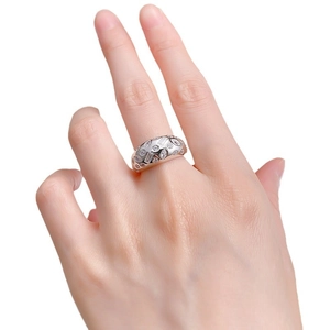 Chic S925 silver wide band ring featuring irregular full pave cubic zirconia stones