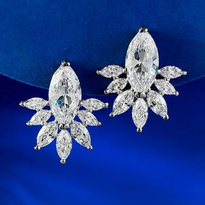925 Sterling Silver Marquise Cut Rhinestone Stud Earrings For Women Elegant Fan Shape Flower Geometric Fashion Jewelry