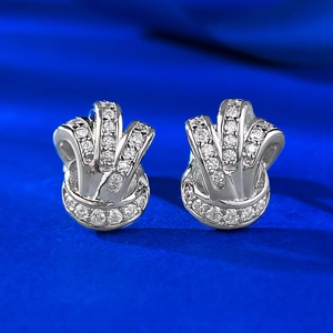 925 Argento Sterling Nodo Fiocco Orecchini a Bottone da Donna Moda Pendolare Micro-Pave Strass Orecchini Colore Argento Gioielli
