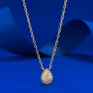 925 Sterling Silver Gold Plated Pear Shaped Teardrop Pendant Necklace For Women Vintage Pave Rhinestone Beaded Edge Jewelry