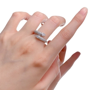 Luxurious S925 sterling silver snake-shaped open ring with micro-pave cubic zirconia crystals