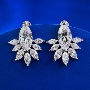 S925 sterling silver marquise-cut cluster stud earrings with sparkling cubic zirconia