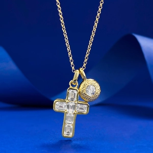 925 Sterling Silver Cross Pendant Necklace For Women Elegant Rhinestone Inlaid Double Charm Adjustable Fashion Jewelry Gift