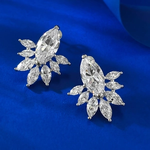 Elegant S925 silver marquise-cut cluster earrings with sparkling wing-shaped gemstones