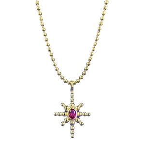 Gold plated S925 silver eight-pointed star necklace with oval red ruby pendant
