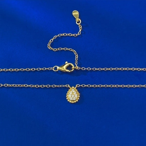 Elegant gold plated S925 silver pear shaped necklace with sparkling white zircon stones