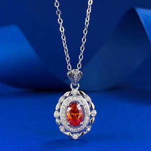 Collier avec Pendentif en Pierre Précieuse Ovale en Argent Sterling 925 pour Femme Style Palais Rétro Incrusté de Strass Bijoux Mode