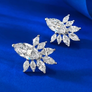 Sparkling S925 silver marquise-cut floral stud earrings with radiant cubic zirconia stones