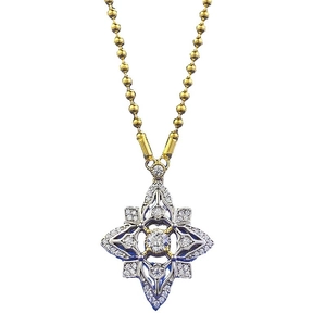 French style silver clover star pendant necklace with gold beaded chain and zircon stones