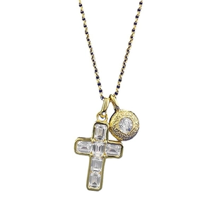 Elegant gold S925 silver necklace with sparkling cross pendant and round textured charm