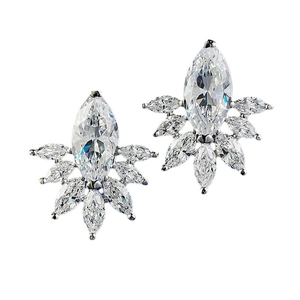 Elegant S925 silver marquise-cut marquise zircon stud earrings in floral cluster design