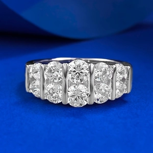 925 Sterling Silver Double Row Pavé Ring Fashion Geometric Rhinestone Finger Ring Elegant Jewelry For Women Daily Celebration Accessory