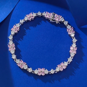 Elegante Braccialetto a Fiore in Argento Sterling 925 con Strass Rosa per Donna Gioielli Moda Quotidiana Bracciale a Catena Intarsiato
