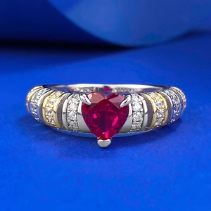 Bague en Argent Sterling 925 en Forme de Cœur avec Strass Rouge Bicolore Incrusté Bijou Élégant pour Femme Mariage